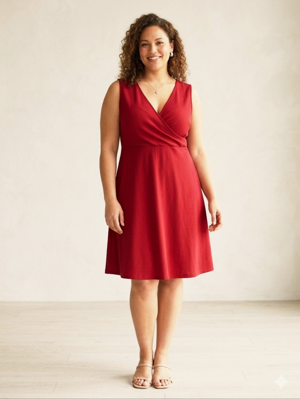 NWT 24/7 Maurices "Sleeveless Ribbed RED A-line Dress feat. V-neck/Faux-Wrap" XL